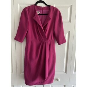 Kay Unger Womens 8 Fuscia Pink Dress Collared Corpcore Faux Wrap Career